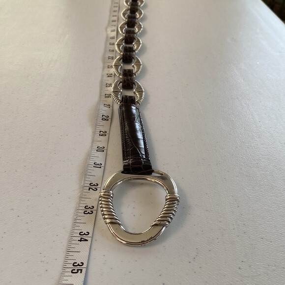 Brighton Patent Moc Croc Leather Embossed Chain Belt Oval Silver Hook Buckle - Picture 8 of 15